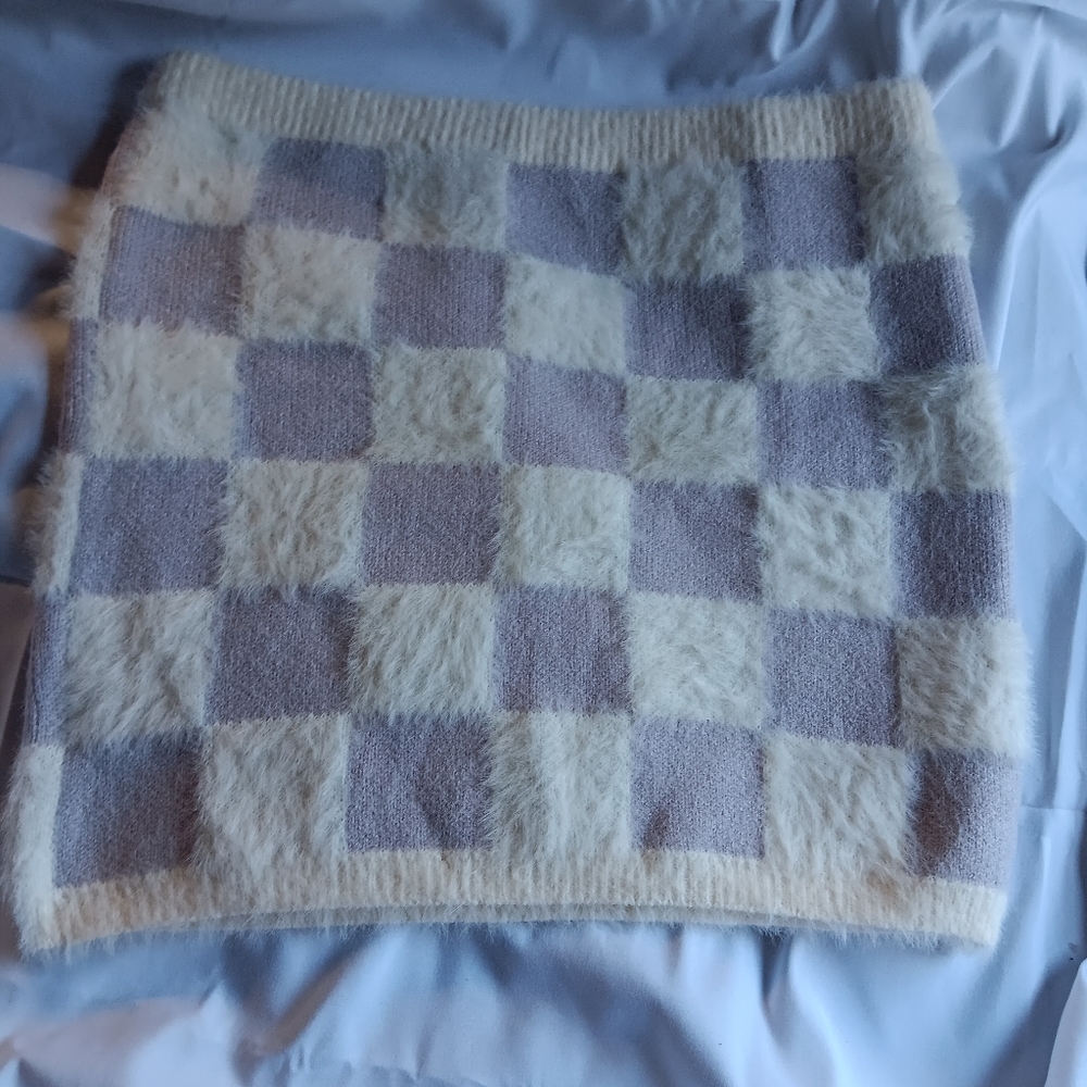NWT Checkered Fuzzy Skirt in Cream and Lavender